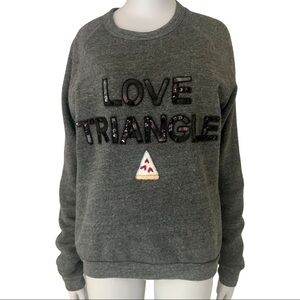 BOW & DRAPE  “Love Triangle” Pizza Sequin Embellished Grey Sweatshirt Size M